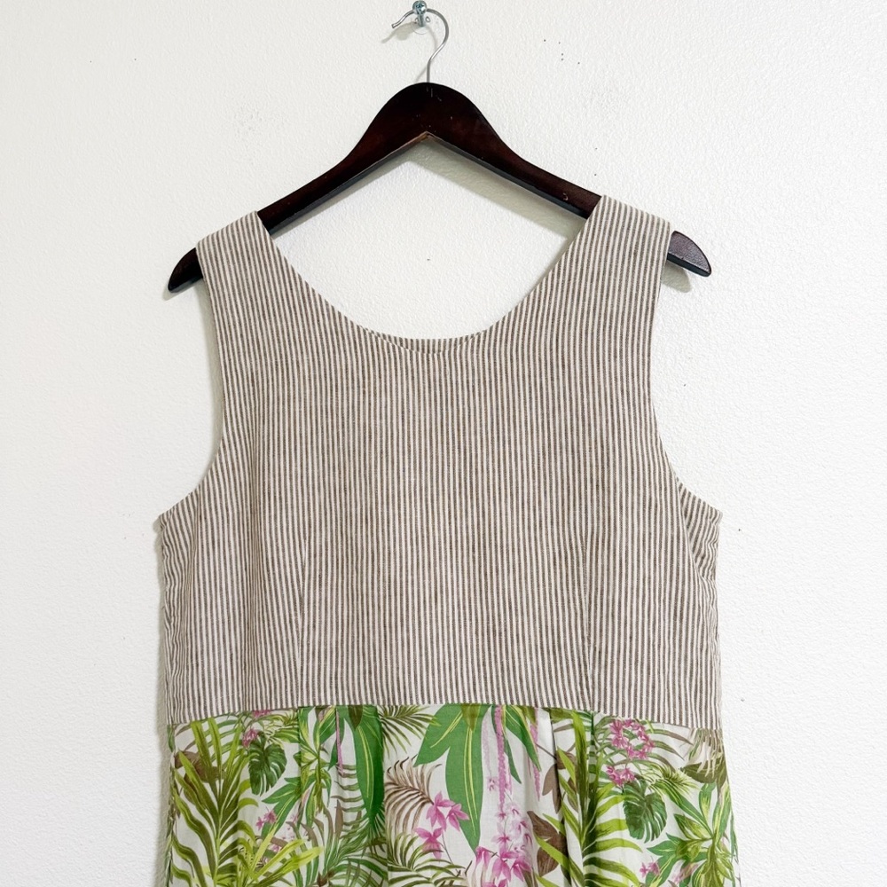 J. Jill Striped Tropical Floral Linen Cotton Tank Dress - Picture 7 of 13